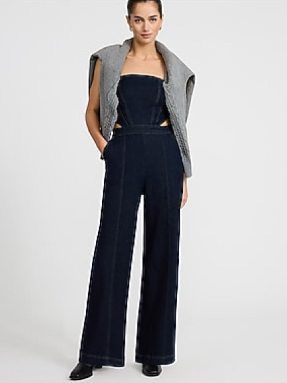 Wide-Leg Strapless denim Jumpsuit